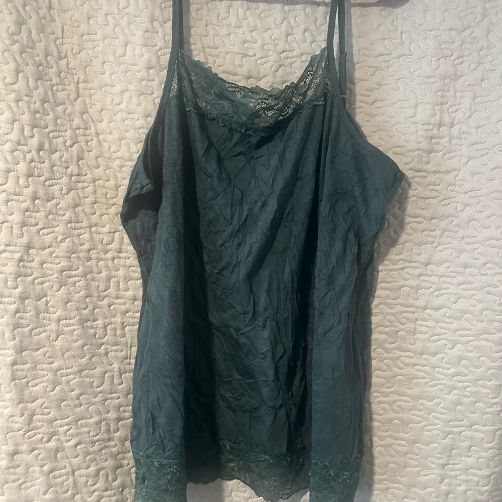 Maurice’s Sheer Lace-Trim Cami Tank Top in Forest Green
